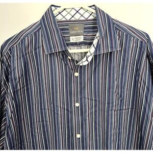 Thomas Dean Shirt Mens 2XL Blue‎ Striped Button Down Long Sleeve Dress EUC